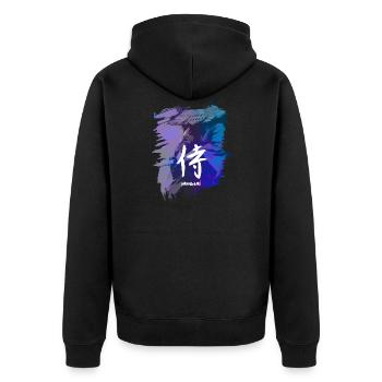 Samurai - Unisex Premium Bio Zip Hoodie - Schwarz - Hinten - Nico (187cm)