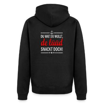 Ostfriesland, norddeutsche, Norddeutschland - Unisex Premium Bio Zip Hoodie - Schwarz - Hinten - Nico (187cm)