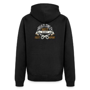 Funny Drag Race, Race Mechanic, Car Fan, - Unisex Premium Organic Zip Hoodie - black - Back - Nico (187cm)