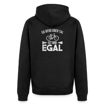 e-Bike Berg oder Tal - Unisex Premium Bio Zip Hoodie - Schwarz - Hinten - Nico (187cm)