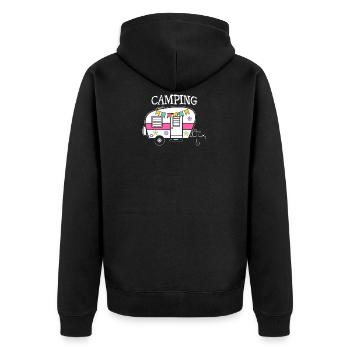 Camping Wohnwagen - Unisex Premium Bio Zip Hoodie - Schwarz - Hinten - Nico (187cm)