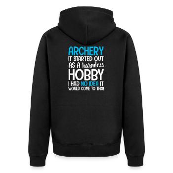 Bogenschießen Bogenschießen - Unisex Premium Bio Zip Hoodie - Schwarz - Hinten - Nico (187cm)