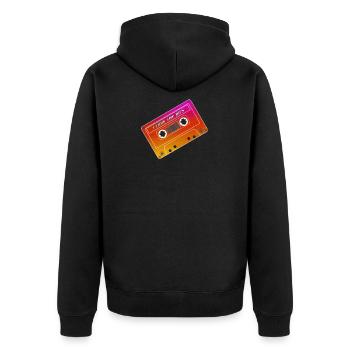 Kassette - Unisex Premium Bio Zip Hoodie - Schwarz - Hinten - Nico (187cm)