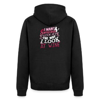 Ich möchte, dass mich jemand so ansieht, wie ich - Unisex Premium Bio Zip Hoodie - Schwarz - Hinten - Nico (187cm)