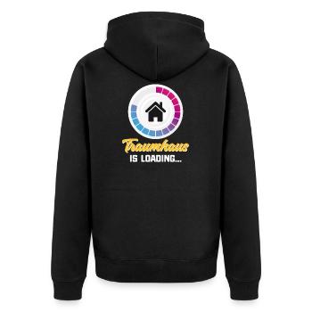 Bauherr Traumhaus - Unisex Premium Bio Zip Hoodie - Schwarz - Hinten - Nico (187cm)
