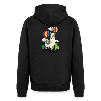 Love Alpaca Liebe Alpaka Lama Heißluftballon - Unisex Premium Bio Zip Hoodie - Schwarz - Hinten - Nico (187cm)