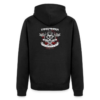 TRIKE KINGS / LE MOTARD, LA CHEMISE - Veste à capuche bio Premium Unisexe - noir - Dos - Nico (187cm)