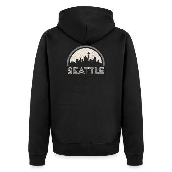 Grunge Seattle Skyline Distressed Look drucken - Unisex Premium Bio Zip Hoodie - Schwarz - Hinten - Nico (187cm)