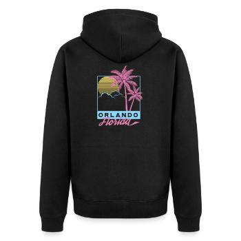 Orlando Beach FL, Florida Tee, Vintage Stranddruck - Unisex Premium Bio Zip Hoodie - Schwarz - Hinten - Nico (187cm)