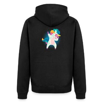 Dabbing Einhorn Dabben Dab Tanzen Lustig Geschenk - Unisex Premium Bio Zip Hoodie - Schwarz - Hinten - Nico (187cm)