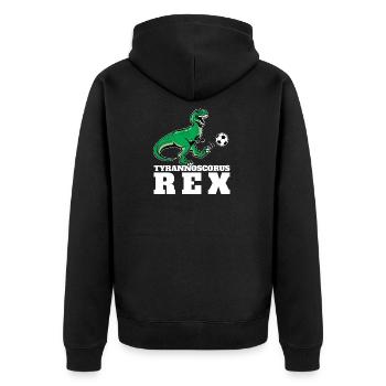 Tyrannoscorus Rex | Lustiger Tyrannosaurus Trex - Unisex Premium Bio Zip Hoodie - Schwarz - Hinten - Nico (187cm)