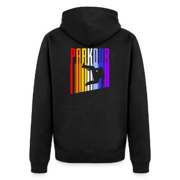 Vintage Parkour - Unisex Premium Bio Zip Hoodie - Schwarz - Hinten - Nico (187cm)