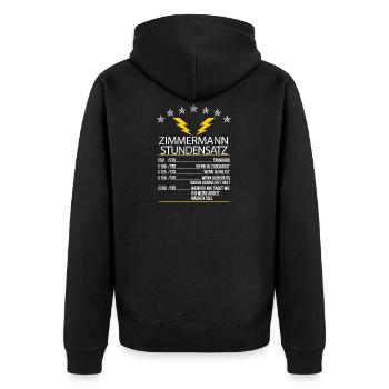 Zimmermann Stundensatz - Unisex Premium Bio Zip Hoodie - Schwarz - Hinten - Nico (187cm)