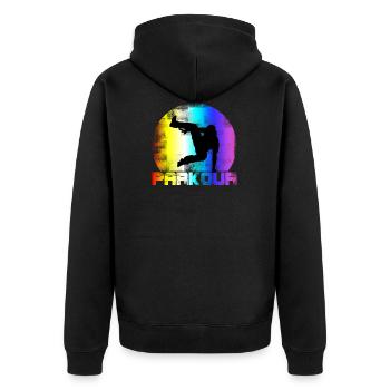 Retro Parkour Vintage - Unisex Premium Bio Zip Hoodie - Schwarz - Hinten - Nico (187cm)
