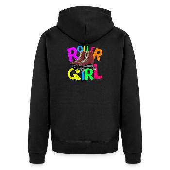 "Roller Girl" Rollschuh Mädchen - Unisex Premium Bio Zip Hoodie - Schwarz - Hinten - Nico (187cm)