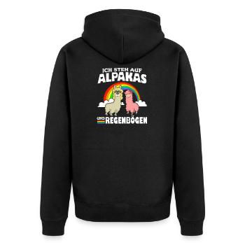 Steh auf Alpakas Regenbogen Mama Kind süß Geschenk - Unisex Premium Bio Zip Hoodie - Schwarz - Hinten - Nico (187cm)