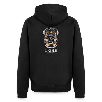 TRIKE KÖNIGE / ICH SEHE VIELLEICHT SO AUS ALS.... - Unisex Premium Bio Zip Hoodie - Schwarz - Hinten - Nico (187cm)