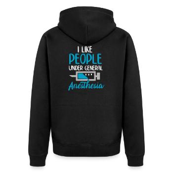 I like people under general Anesthesia - Unisex Premium Organic Zip Hoodie - black - Back - Nico (187cm)