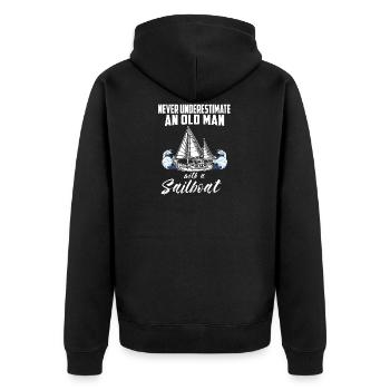 Unterschätze niemals einen alten Mann Segelboot - Unisex Premium Bio Zip Hoodie - Schwarz - Hinten - Nico (187cm)