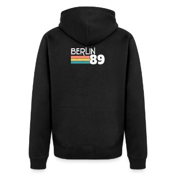 Berlin Retro Vintage 80er Mauerfall 1989 Geschenk - Unisex Premium Bio Zip Hoodie - Schwarz - Hinten - Nico (187cm)