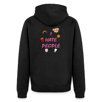 I hate people - Unisex Premium Bio Zip Hoodie - Schwarz - Hinten - Nico (187cm)