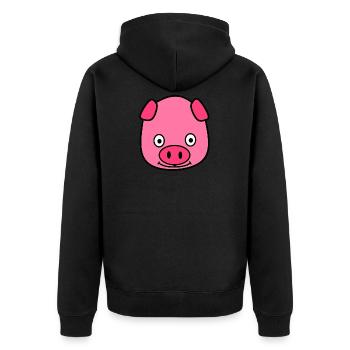 Schweinchen - Unisex Premium Bio Zip Hoodie - Schwarz - Hinten - Nico (187cm)