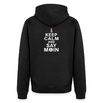 Keep calm and say moin Nordsee Ostee T-Shirt - Unisex Premium Bio Zip Hoodie - Schwarz - Hinten - Nico (187cm)
