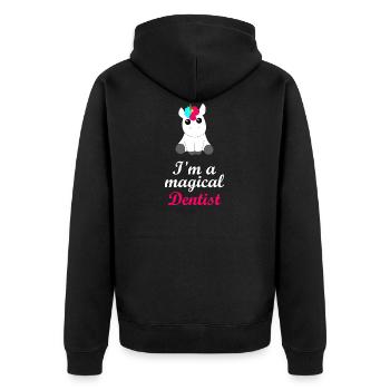 magical dentist Zahnfee, Zahnseide, Höhle, Zahnbür - Unisex Premium Bio Zip Hoodie - Schwarz - Hinten - Nico (187cm)