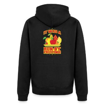 Run by fruiting - Unisex Premium Bio Zip Hoodie - Schwarz - Hinten - Nico (187cm)