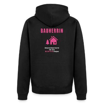 Bauherrin - Unisex Premium Bio Zip Hoodie - Schwarz - Hinten - Nico (187cm)