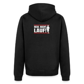 Heul nicht Lauf I Spruch für Läufer Geschenk - Unisex Premium Bio Zip Hoodie - Schwarz - Hinten - Nico (187cm)