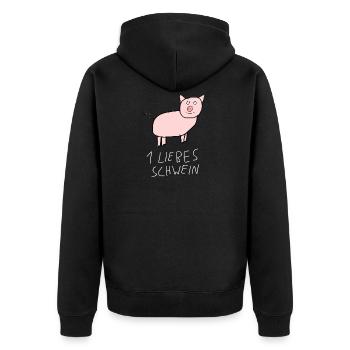 Liebes Schwein Lustig Humorvoll Albern - Unisex Premium Bio Zip Hoodie - Schwarz - Hinten - Nico (187cm)