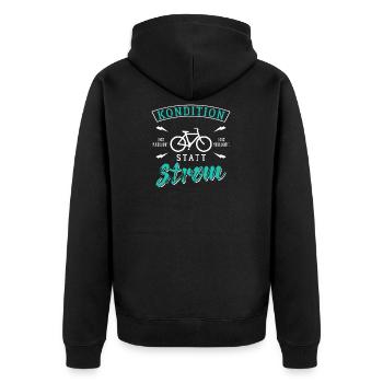 Kondition statt Strom - Unisex Premium Bio Zip Hoodie - Schwarz - Hinten - Nico (187cm)