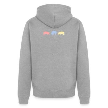 Retro Schweine Schweinchen Minischwein - Unisex Premium Bio Zip Hoodie - Grau meliert - Hinten - Nico (187cm)