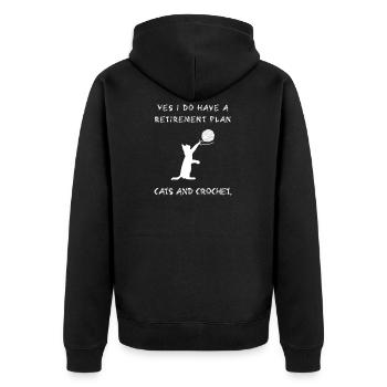 Crochet Knitting Cat Retired Retiree - Unisex Premium Organic Zip Hoodie - black - Back - Nico (187cm)