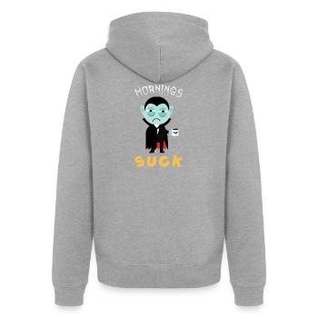 Früh Aufstehen ist blöd Vampire - Unisex Premium Bio Zip Hoodie - Grau meliert - Hinten - Nico (187cm)