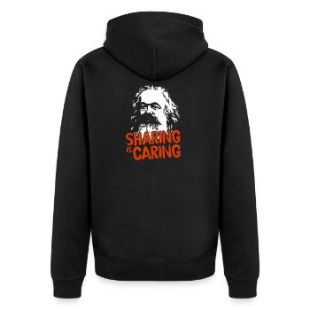 Sharing is caring Karl Marx Sozialistisch Politik - Unisex Premium Bio Zip Hoodie - Schwarz - Hinten - Nico (187cm)
