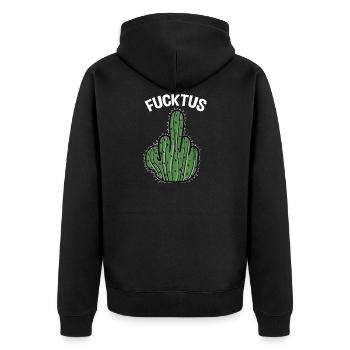 Kaktus Kakteen Fucktus Mittelfinger Stinkefinger - Unisex Premium Bio Zip Hoodie - Schwarz - Hinten - Nico (187cm)