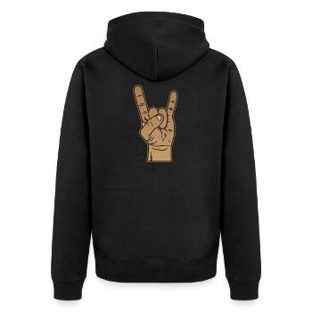 Metal Rock Pommesgabel Handzeichen Teufel Geschenk - Unisex Premium Bio Zip Hoodie - Schwarz - Hinten - Nico (187cm)