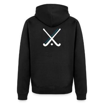 Feldhockey - Unisex Premium Bio Zip Hoodie - Schwarz - Hinten - Nico (187cm)