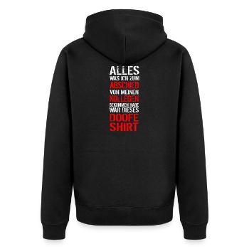 Mitarbeiter Abschiedsgeschenk Jobwechsel Geschenk - Unisex Premium Bio Zip Hoodie - Schwarz - Hinten - Nico (187cm)