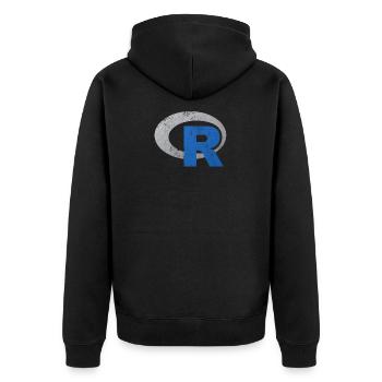 R Logo Programmierung Vintage Distressed Design - Unisex Premium Bio Zip Hoodie - Schwarz - Hinten - Nico (187cm)