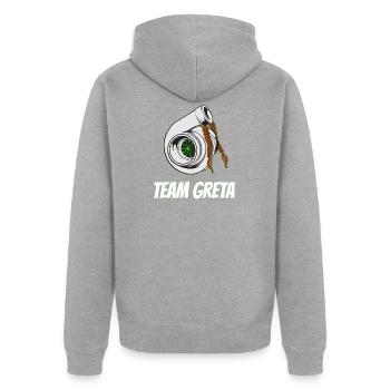 Équipe Greta avec turbocompresseur avec illustration de tresses - Veste à capuche bio Premium Unisexe - gris chiné - Dos - Nico (187cm)