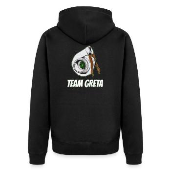 Team Greta mit Turbolader mit Zöpfen Illustration - Unisex Premium Bio Zip Hoodie - Schwarz - Hinten - Nico (187cm)
