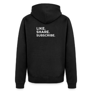 Lustig wie. Aktie. Abonnieren. Meme Fans Geschenk - Unisex Premium Bio Zip Hoodie - Schwarz - Hinten - Nico (187cm)