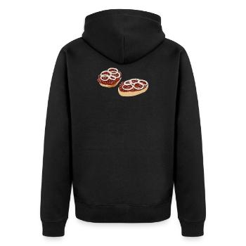 Mettbrötchen T-Shirt Mettbrot mit Zwiebeln lustig - Unisex Premium Bio Zip Hoodie - Schwarz - Hinten - Nico (187cm)