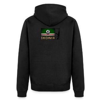 Chechnya Flagge Chechen Soldier - Unisex Premium Bio Zip Hoodie - Schwarz - Hinten - Nico (187cm)