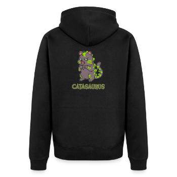 Katzen Dinosaurier Monster Saurier Dino Katze Miau - Unisex Premium Bio Zip Hoodie - Schwarz - Hinten - Nico (187cm)