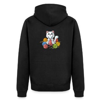 Stricken Basteln Bastler Handarbeit Katze Mieze - Unisex Premium Bio Zip Hoodie - Schwarz - Hinten - Nico (187cm)