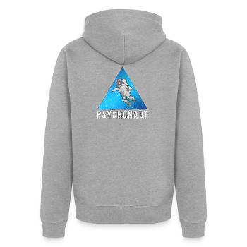 Psychonaute, DMT, LSD, Psychédélique, Psytrance - Veste à capuche bio Premium Unisexe - gris chiné - Dos - Nico (187cm)
